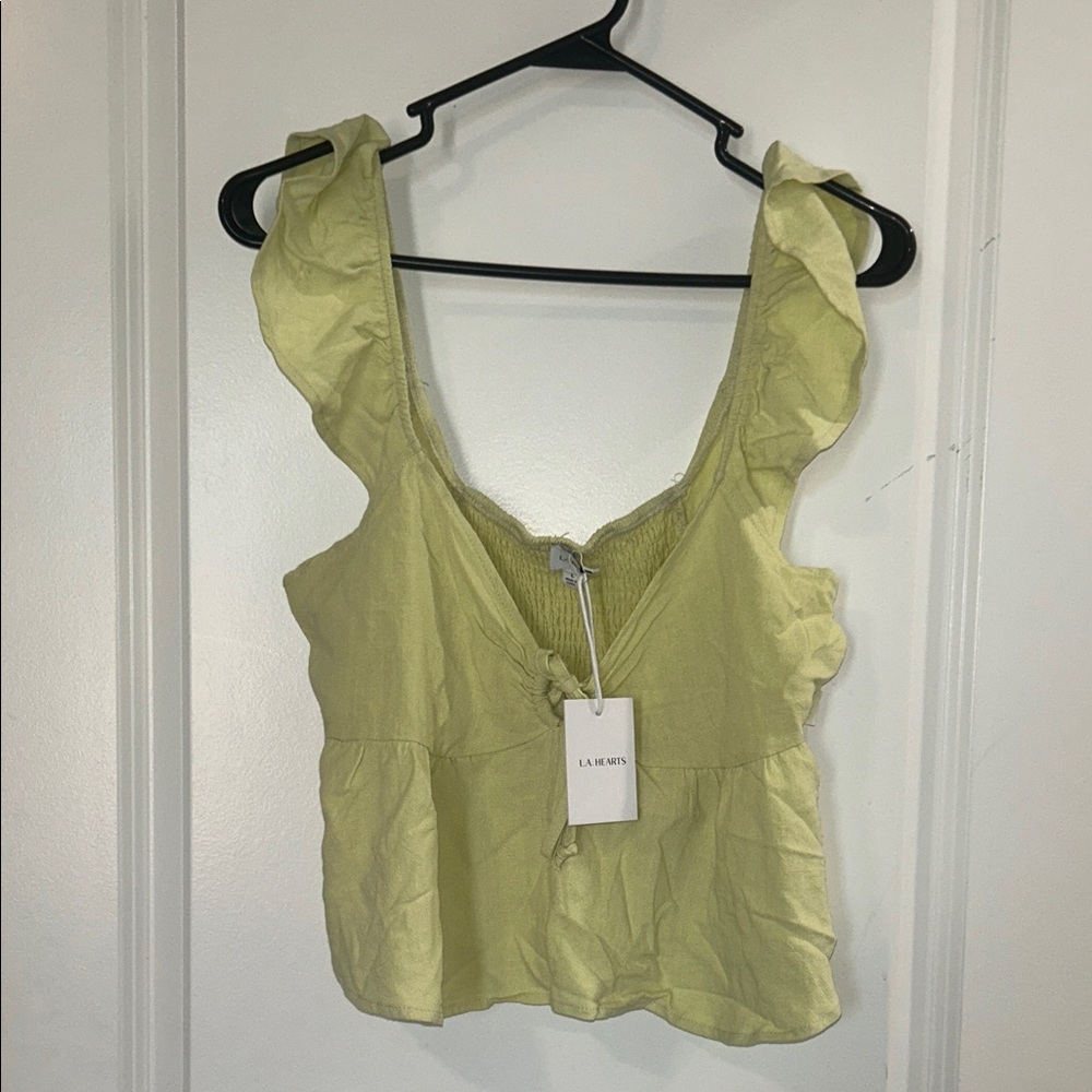 La Hearts Light Lime Ruffle Strap V-Neck Camisole